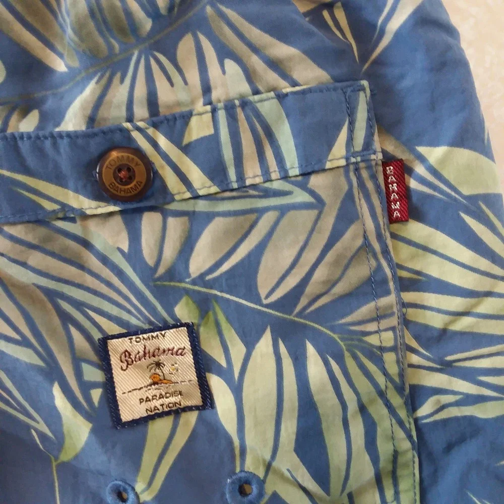 Tommy Bahama Paradise Nation Blue Leaf Print Swim Shorts Sz‎ L Tropical Lined